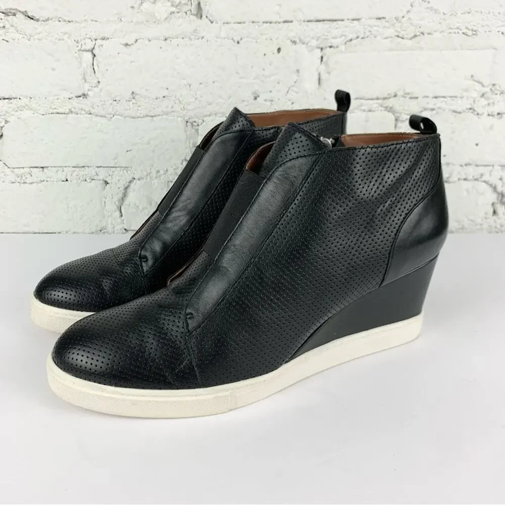 Linea Paolo Felicia Wedge Sneaker Perforated Black Leather 11